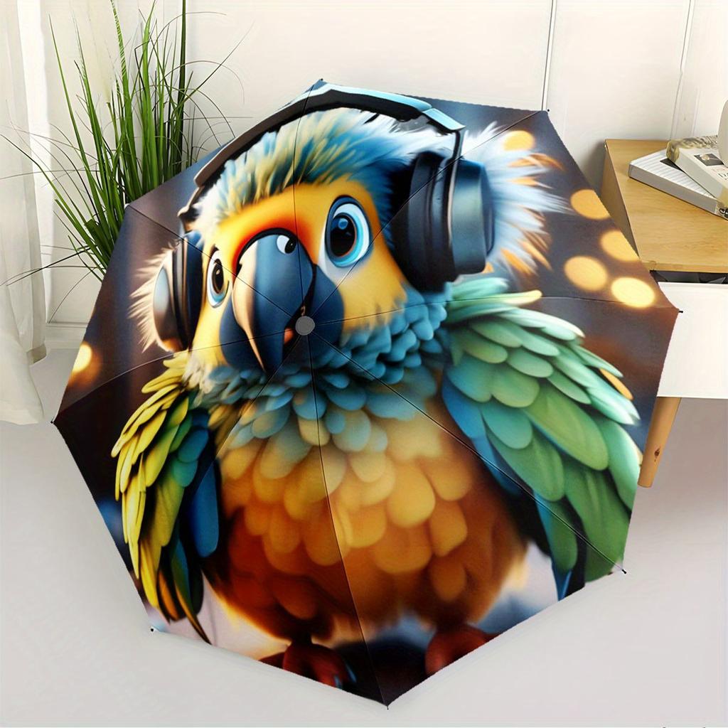 Automatic Open/Close Umbrella with Parrot Design - Compact Folding Umbrella, Lightweight & Portable for Travel, Commute, Parti