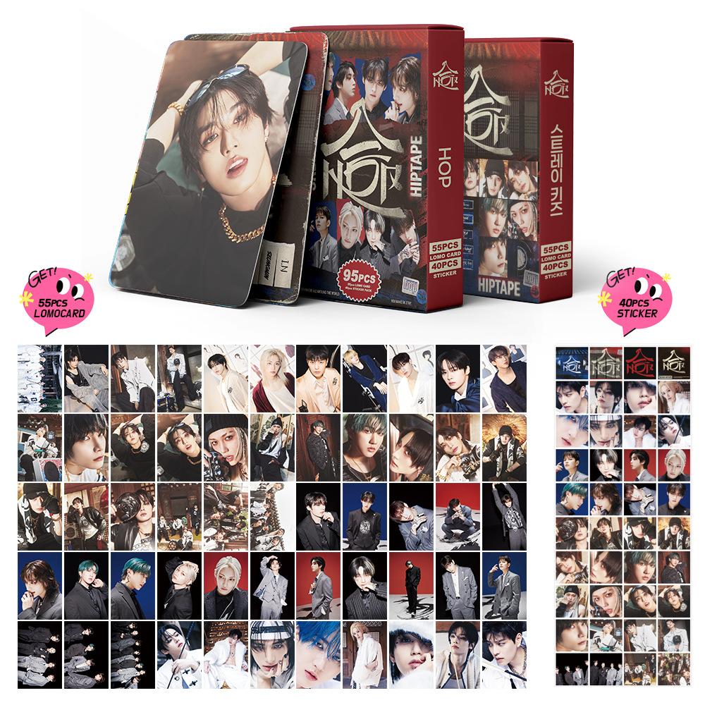 In Stock  New Skzoo 95Pcs Stray Kids Hop Album Peripheral Lomo Cards Sk Collection Cards + Diy Big Head Stickers For Fa
