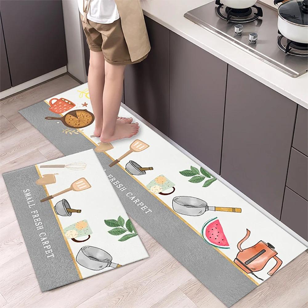 Kitchen Floor Mat Creative Patterns Oil-Proof Waterproof Carpet Pvc Leather Home Scratch-Resistant Wear-Resistant Rug Alfombra