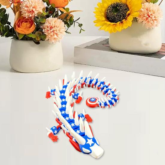 Yousheng 3D Printed Dragon Articulated American Color Dragon Desk Animal Ornament Fidget Toy for Teen Boy Kid Stress Relief