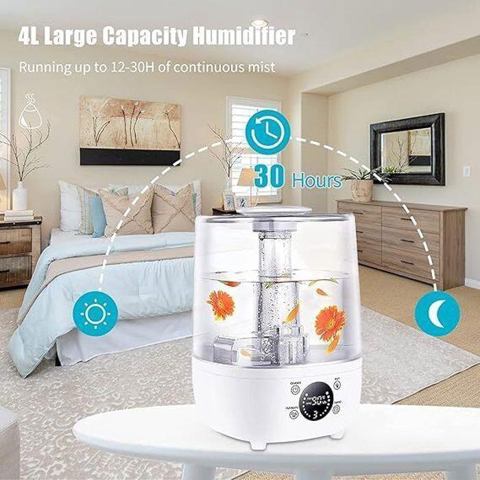 Humidificateur - Blanc - 4L - Silencieux - 3 modes de brouillard - Minuterie Auto Off