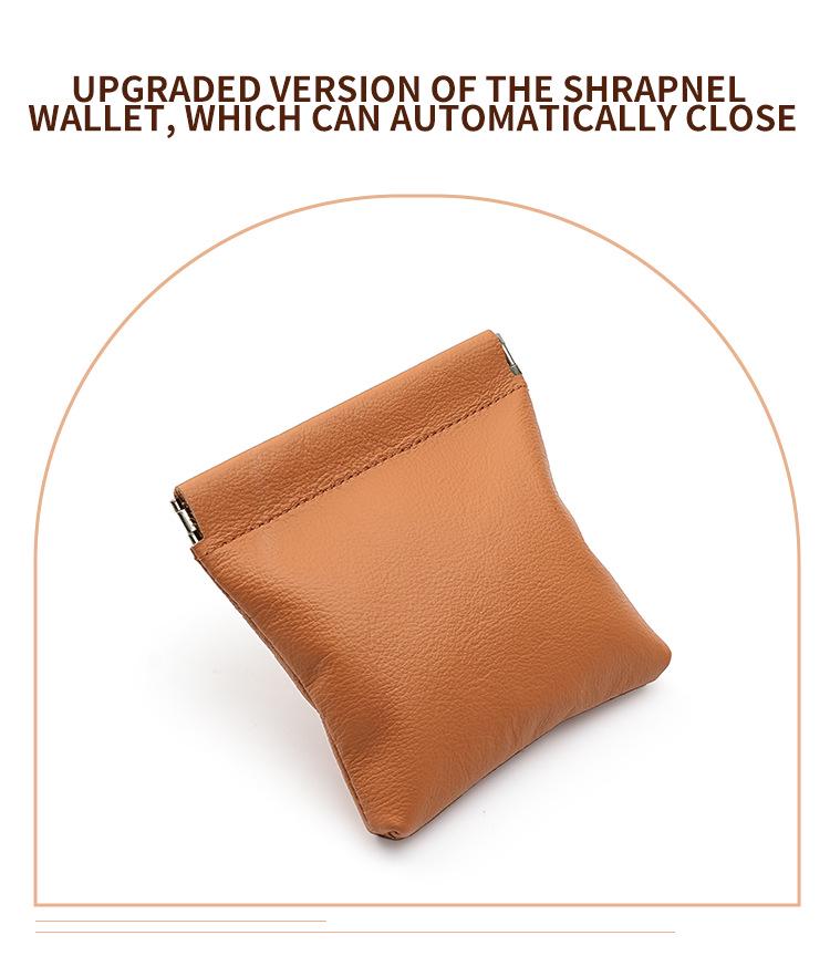 Münzbörse aus Rindsleder mit Lychee-Maserung mit automatischem Verschluss – Tragbares Aufbewahrungstäschchen für kabellose Ohrhörer