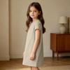 Girls Casual Dress Summer Linen Cotton Blend Short Sleeve Pockets Straight Cut Comfortable Lightweight Dress for Everyday Wear