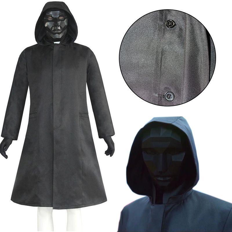 Kostým Squid Game Boss Front Man Oblek Černá Bunda Kabát Outfit Na Halloween
