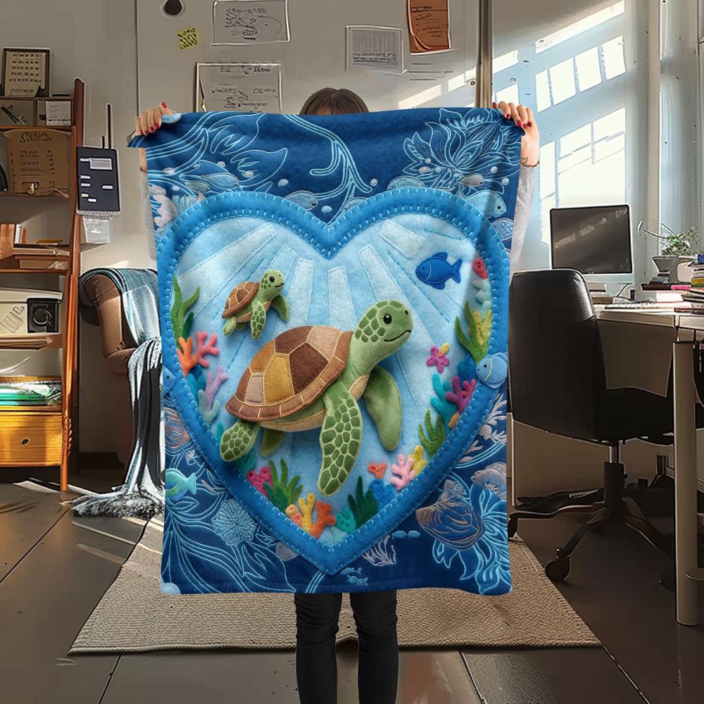 1PC Turtle style  Print FlAannel Blanket, High quality Comfortable for All Seasons, Home Decor, Warmth and Comfort