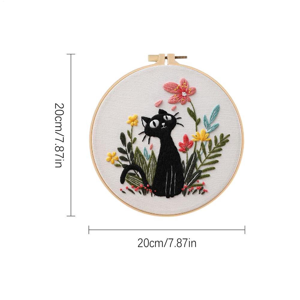 Cat Embroidery DIY Material Kit Cat Stamped Thread Embroidery Kit For Beginners Handmade Thread Hoop Needle Set