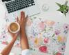 Anti-Slip Protective Desk Mat Floral Watercolor Pattern 90x45 cm