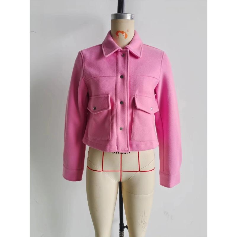 Women Jackets Button Down Turndown Collar Jacket with Pockets Bomber Coats Autumn Winter Women Solid Coat Streetwear Casual Female Outerwear Chic Tops