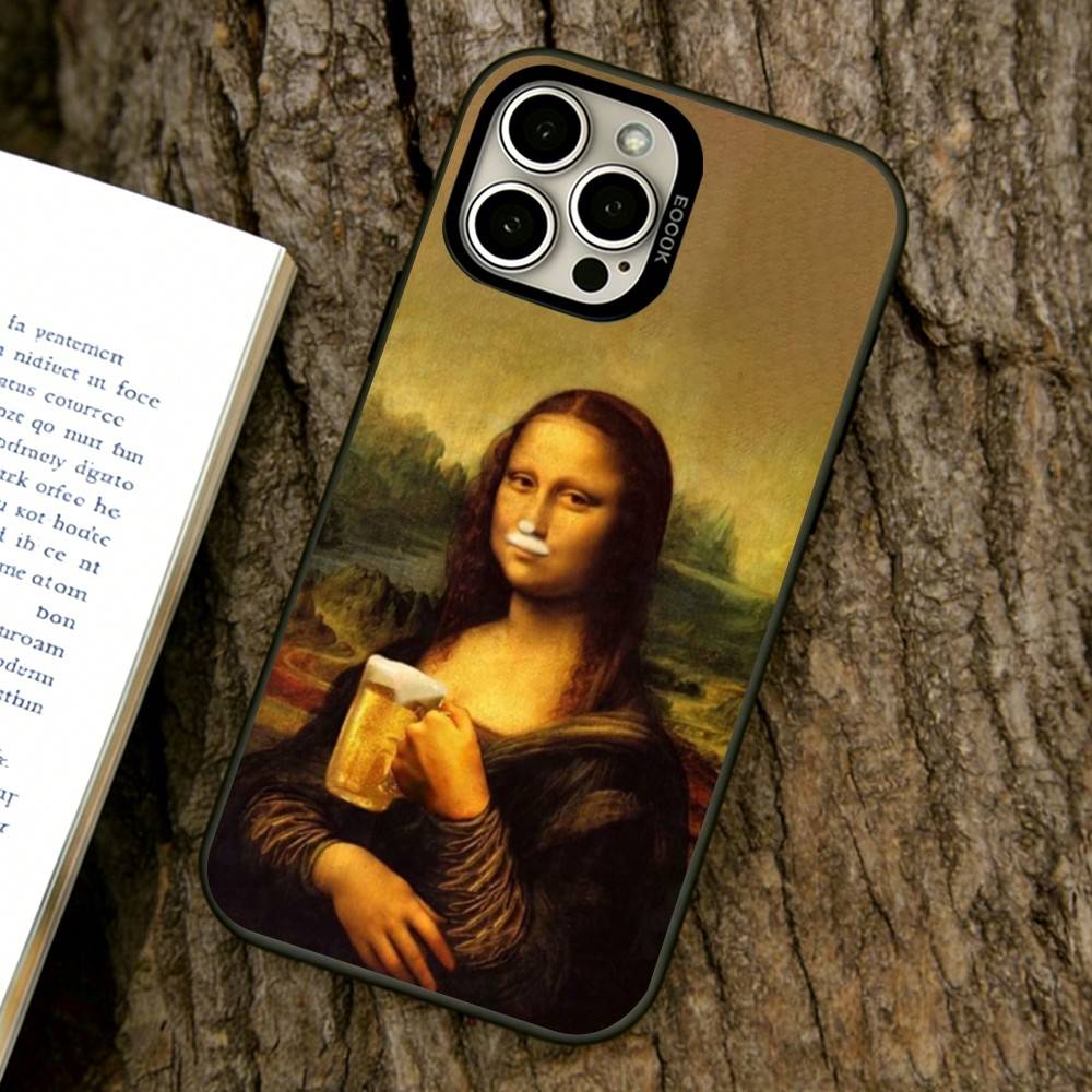 Humorous M-Mona L-Lisa Art Phone Case For iPhone 17,16,15,14,13,12,11 Plus,Pro Max,XS,Colored Silver Plated Inside Cover