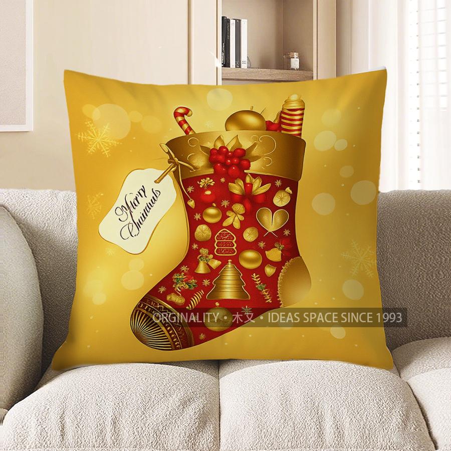 Home Decor Christmas Ornaments Bow Merry Pillow Cover Pattern Cushion Cover Suitable For Sofa Bedroom Car Pillow Cover
