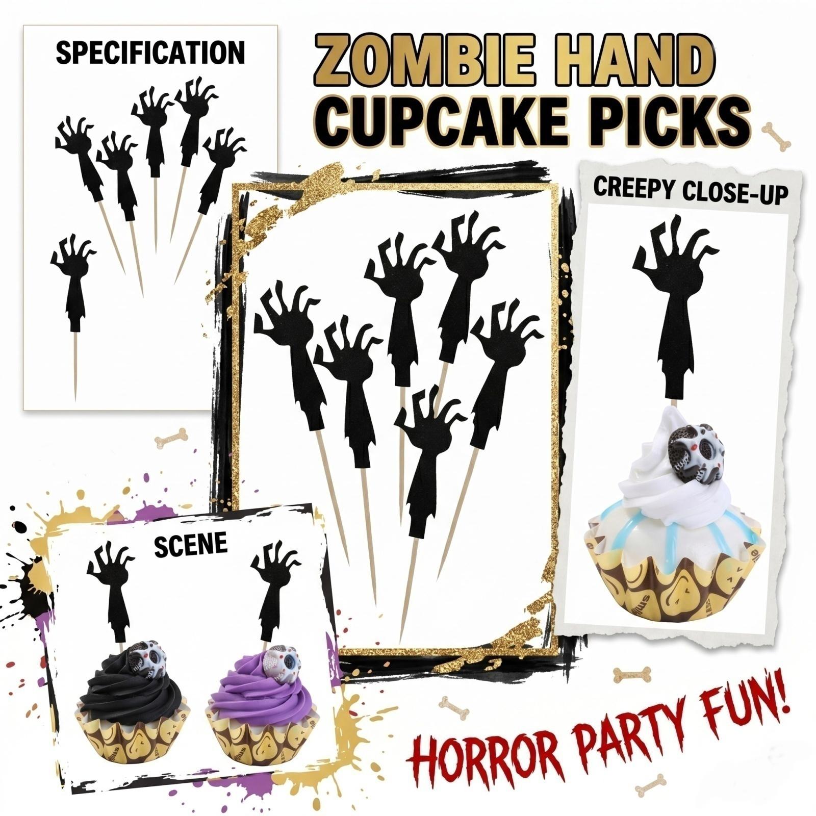 

8pcs Halloween Paper Zombie Hand Dessert Picks Set DIY Party Decoration Supplies for Cupcakes and Snacks Halloween Themed Table Accessories One Size чёрный