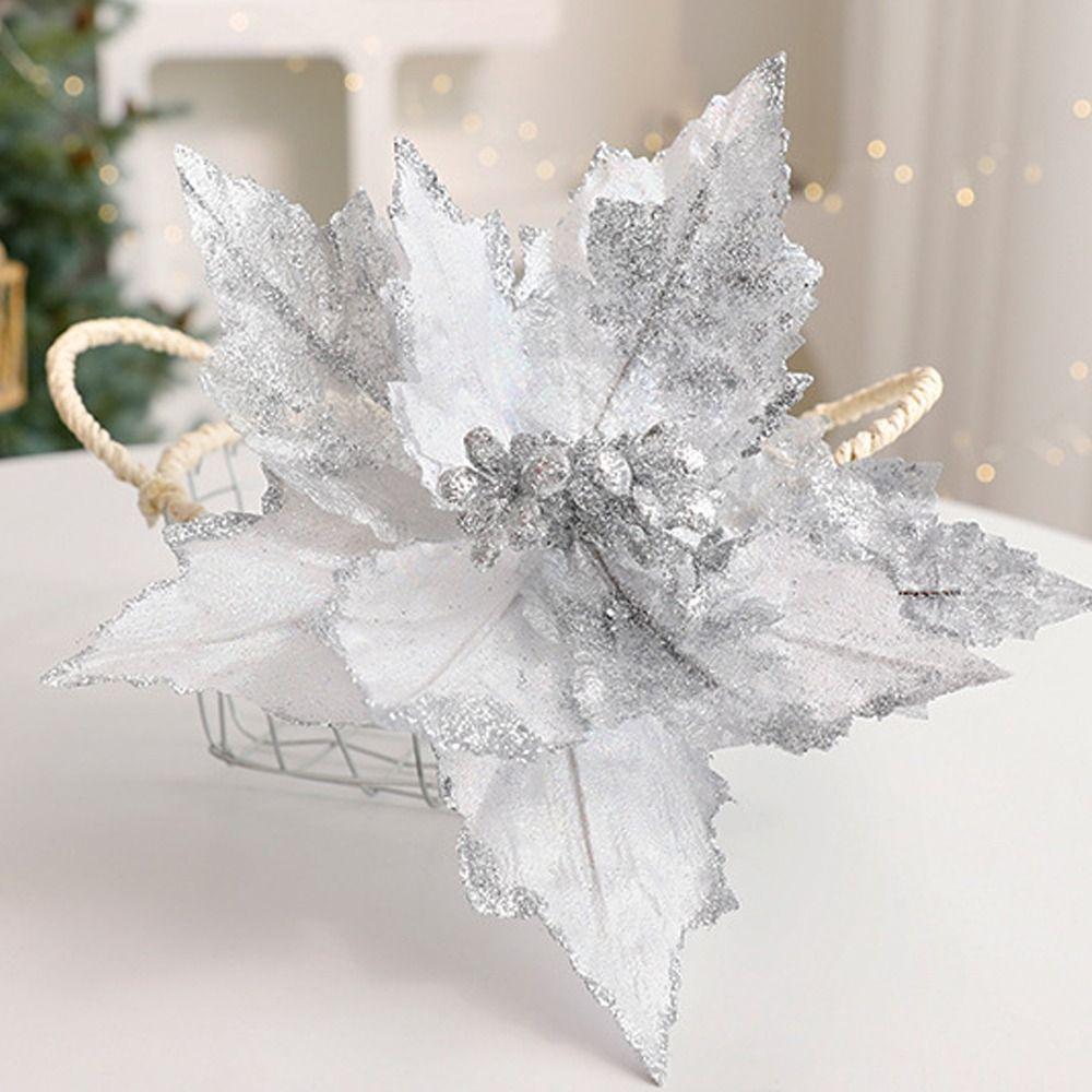 Hanging Artificial Glitter Christmas Flower Sequins Christmas Tree Ornaments  Wedding Party Decor
