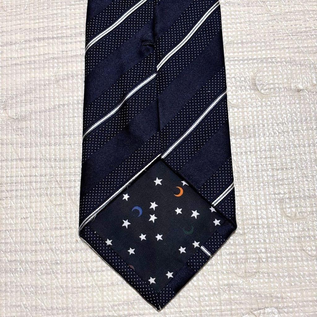 Used Paul Smith Necktie Current Tag Navy Stripe Dot Silk Starry Sky Pattern Made in Japan Business Formal