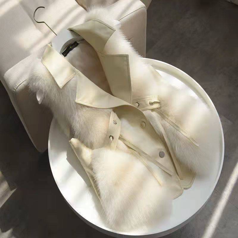 

Осень и зима новый жилет из искусственного лисьего меха женский сшивной короткий приталенный меховой жилет куртка женский бежевый S