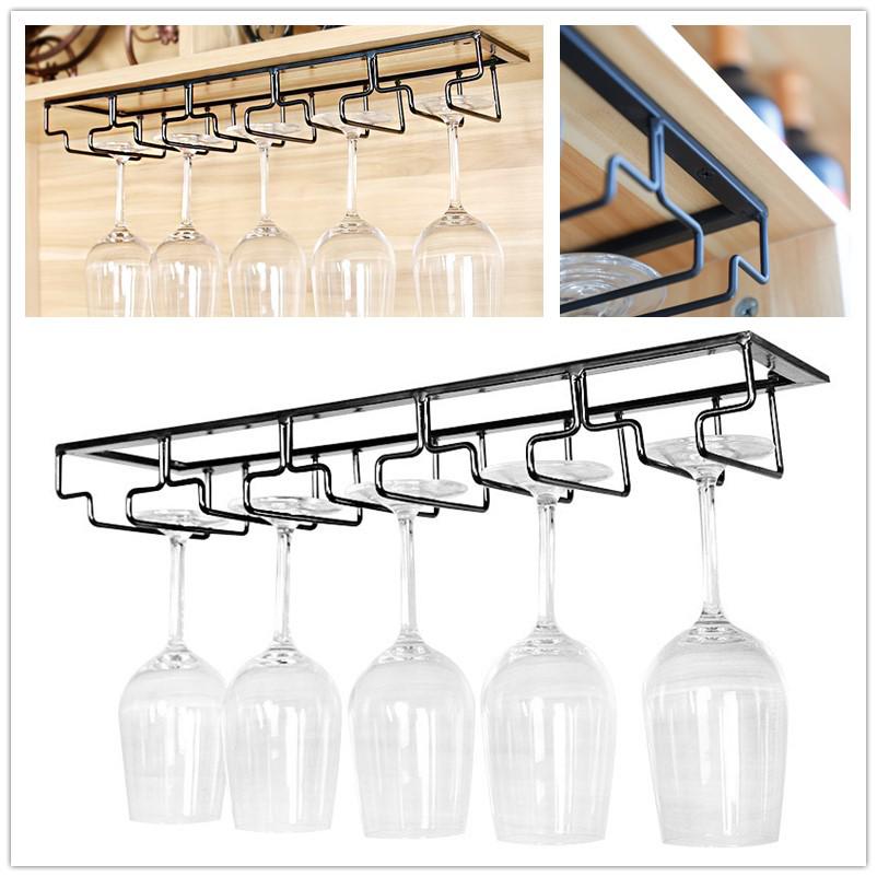 European Style Wrought Iron Hanging Wine Glass Rack for Home Cabinets