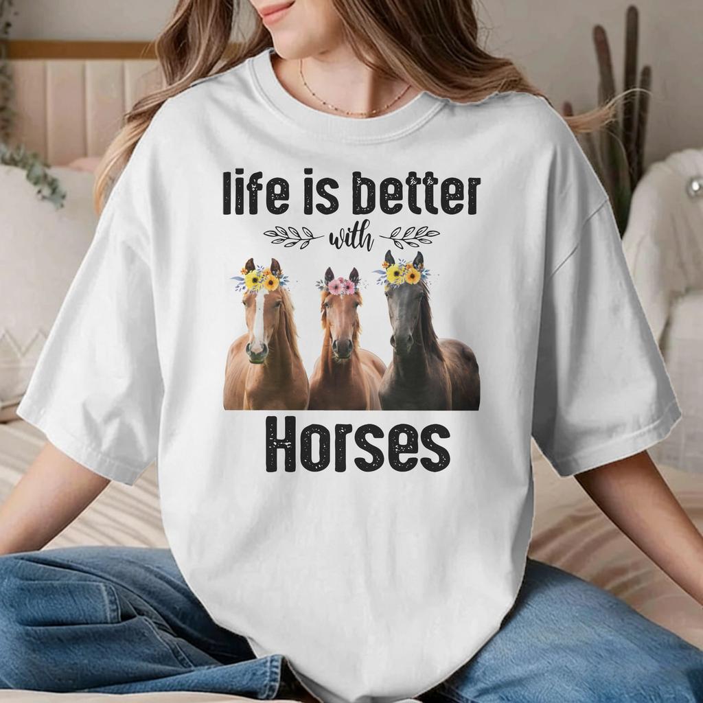 Animal Horse TShirts for Unisex Unisex Equestrian Race Racing Pure Cotton Tee Shirt Crewneck Short Sleeve T Shirt Unique Clothes