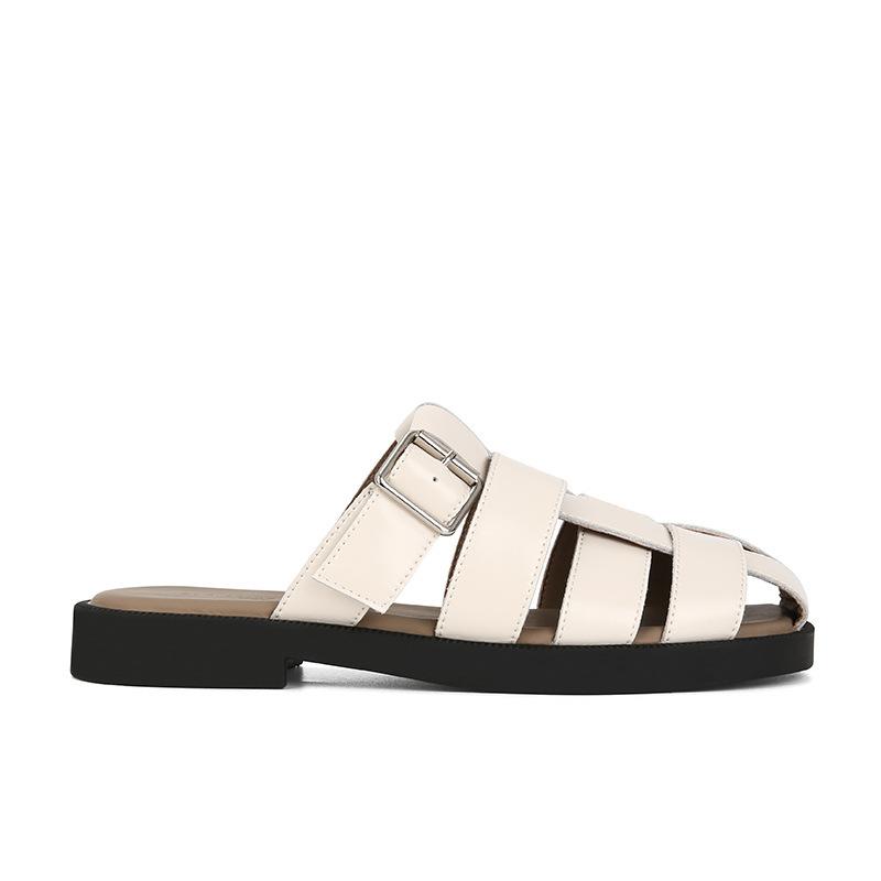 

Sheepskin version Su Yinyin covers up the ugliness of genuine leather baotou half-drag woven hollow flat-bottomed Roman sandals women s pig cage cool 40