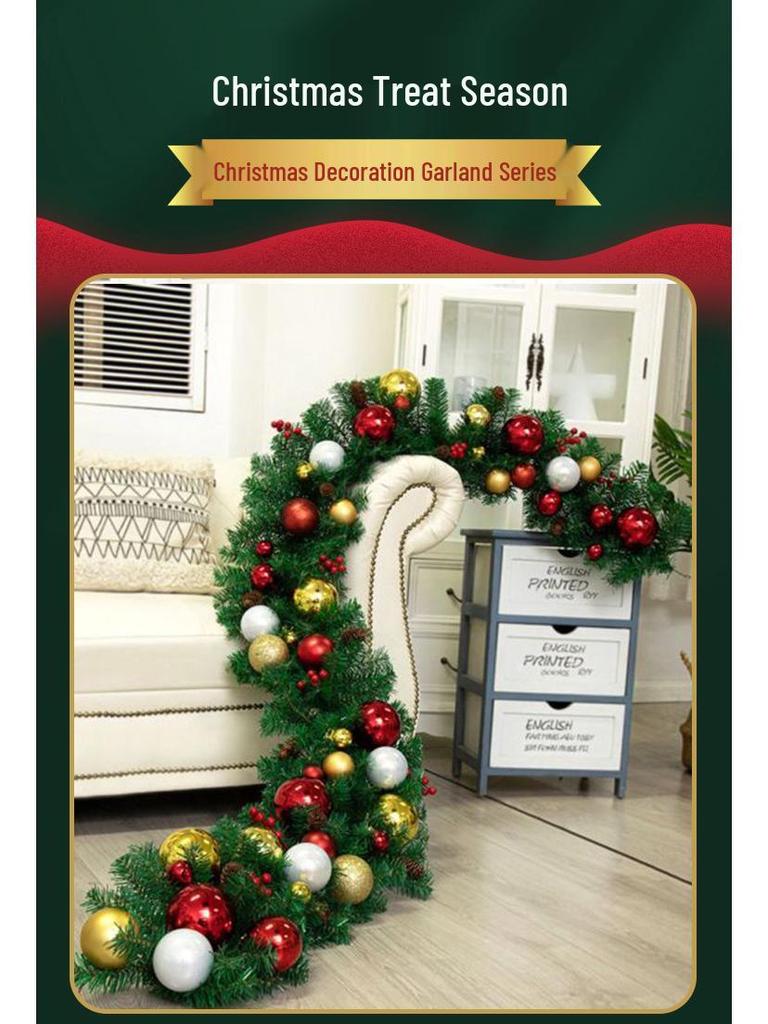 2.8m Encrypted Rattan Christmas Garland with Lights for Shopping Mall Escalator Decoration