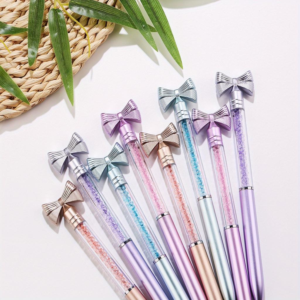 1pc Cute Bowknot Crystal Ballpoint Pens 0.7mm Blue Ink Signature Pens Student School Office Stationery Writing Supplies Holiday Gift Novelty Stationer