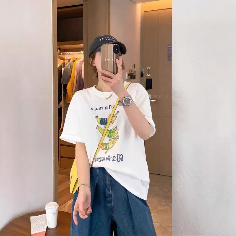Damen Cartoon Banane Rundhals Kurzarm T-Shirt, Ein modisches, lockeres und lässiges Oberteil für den Sommer