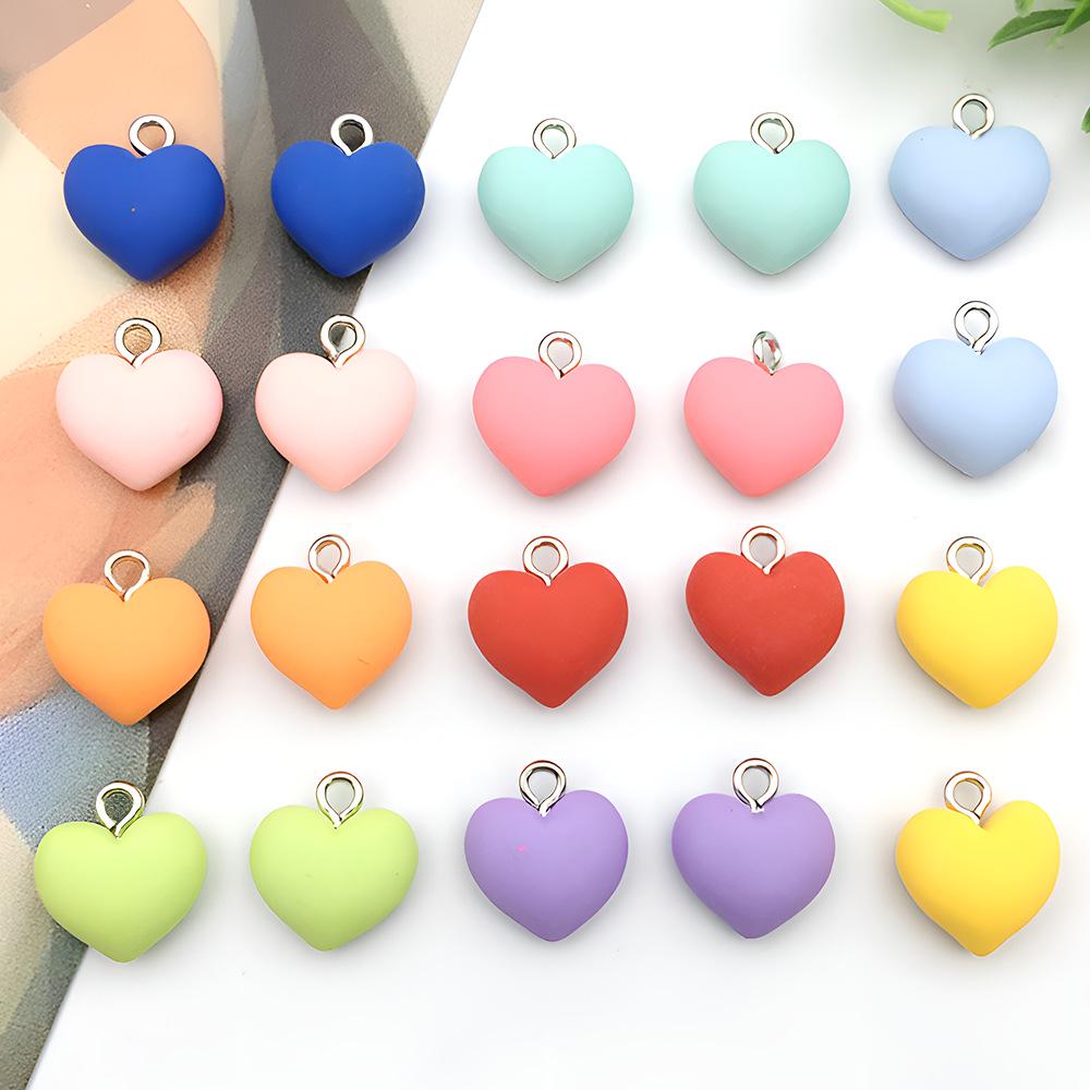 Colorful Resin Heart Earrings & Keychain Necklace Charm Set