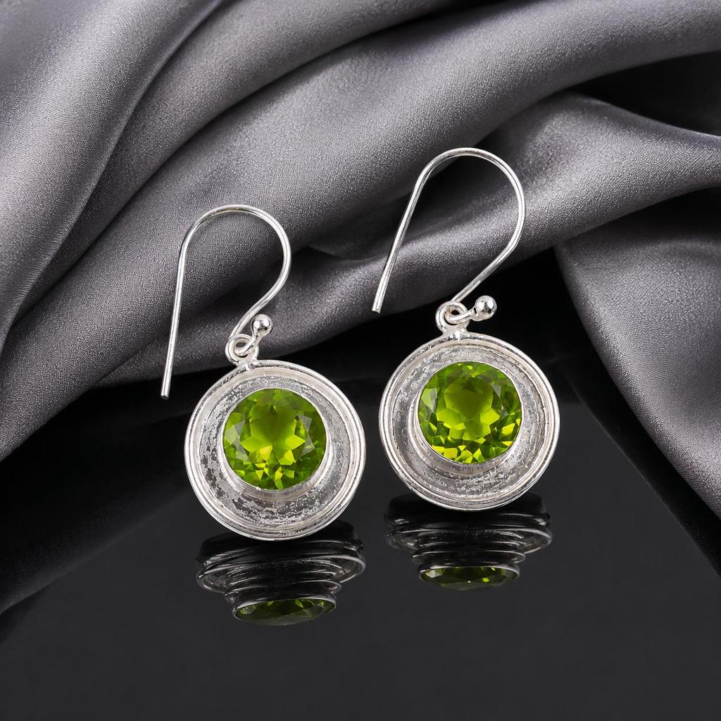 Peridot Gemstone 925 Sterling Silver Handmade Jewelry Drop Earrings 1.40" For Thanksgiving Gift EE-4-3