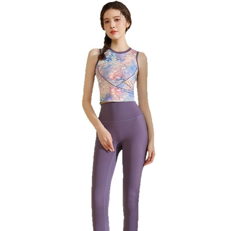 Foreign Trade Amoi With Chest Pad Yoga Clothes Women Summer Pilates Training Fitness Vest Advanced Sense Exercise Top Set