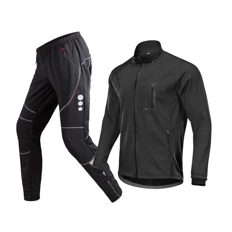 Ensemble veste et pantalon d'hiver pour homme pour le cyclisme Chaud Coupe-vent Thermique Tenue de vélo Temps froid