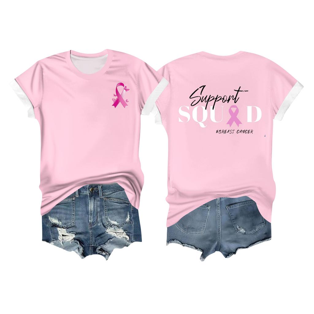 Women's Breast Ribbon Printed Casual Short Sleeve