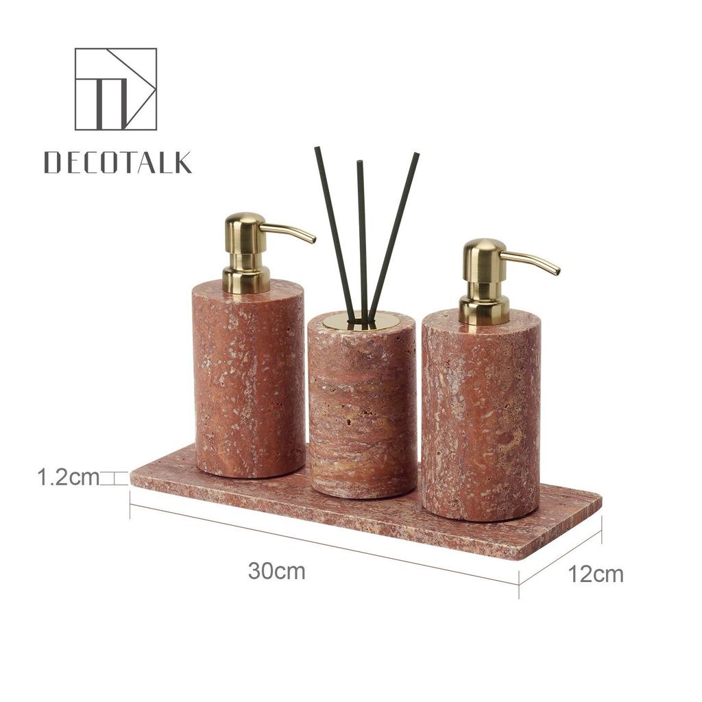DecoTalk Wabi-sabi Red Travertine Bathroom Washbasin Set with Aromatherapy Tissue Box Tray