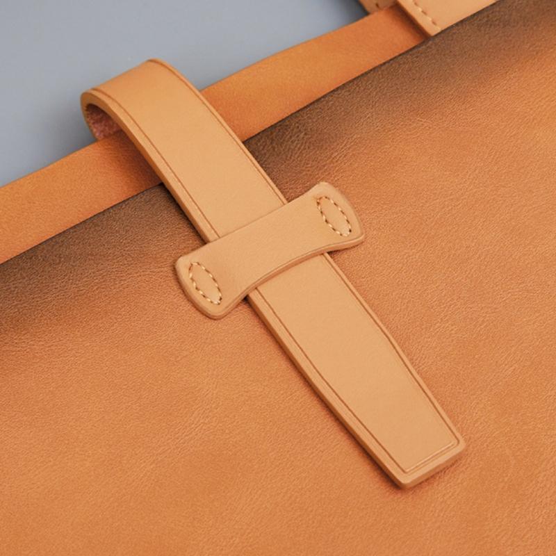 Handheld File Folder Leather Folder Document Storage Bag Leather Laptop Sleeve Leather Buckle Lock for Office Travel