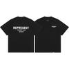 T-shirt casual a maniche corte unisex, basic, con stampa logo piccolo, di tendenza, transfrontaliera, marca REPRESENT