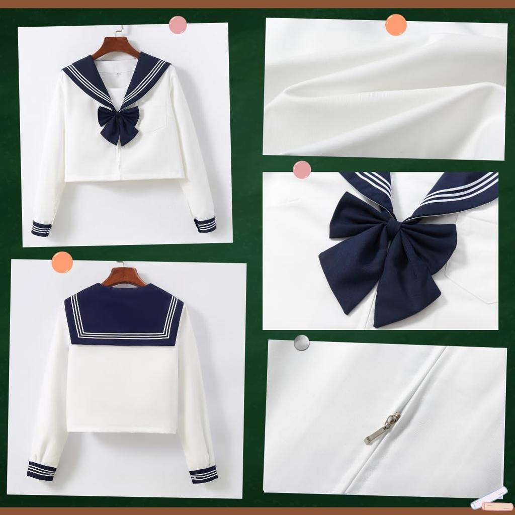 BeLoved Sailor Ensemble Complet Noir pour Lycée Collège et Cosplay Mignon Halloween Ample Populaire pour l'École Plus Uniforme de Cosplay, (Comprend