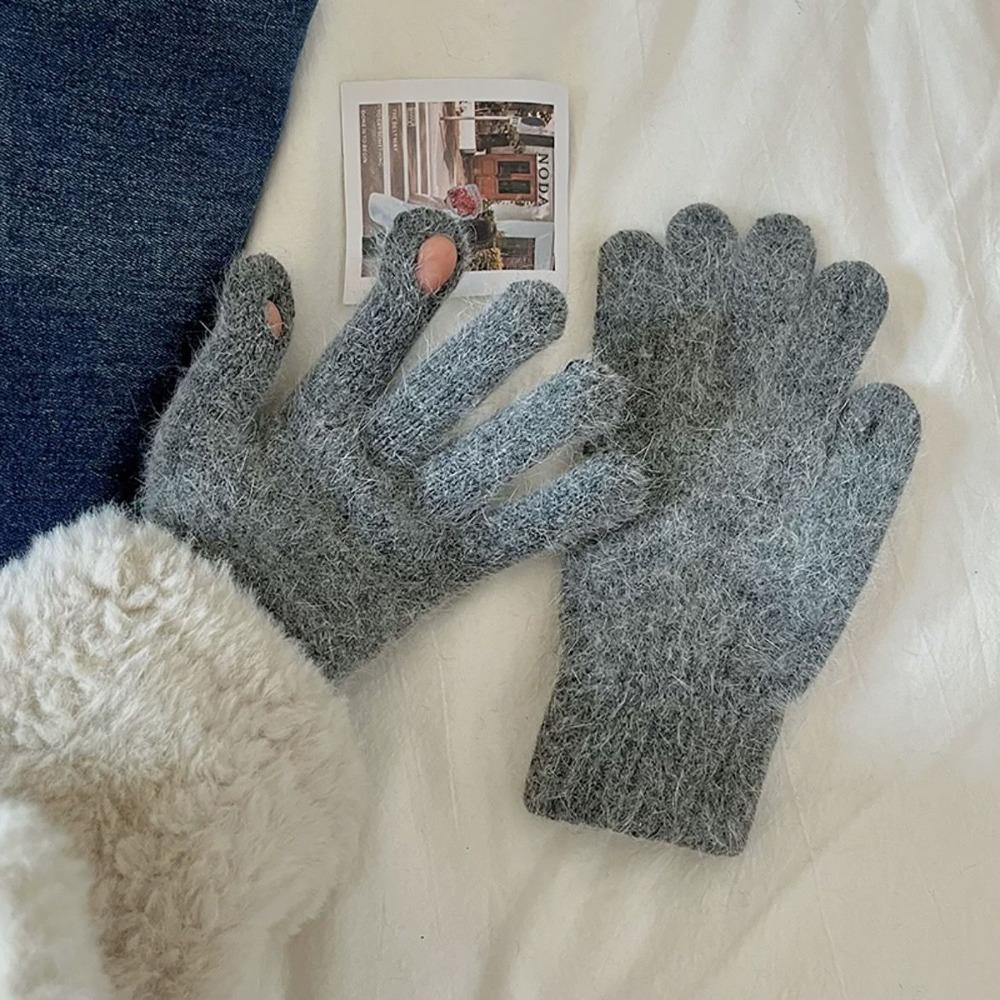 Candy Colored Winter Velvet Gloves Winter Warm Finger Gloves Knitted Gloves  For Woman Girls Maiden