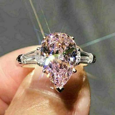Neue Birne Rosa Kubikzircon Ring Mode Luxus Verlobungsbänder Antrag Ringe für Frauen Ästhetische Hochzeit Trend Liebe Schmuck