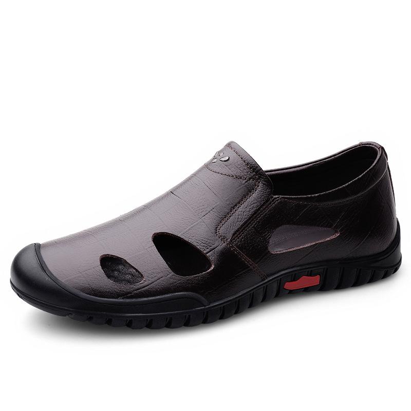 Men's Black Genuine Leather Breathable Slip-On Loafers