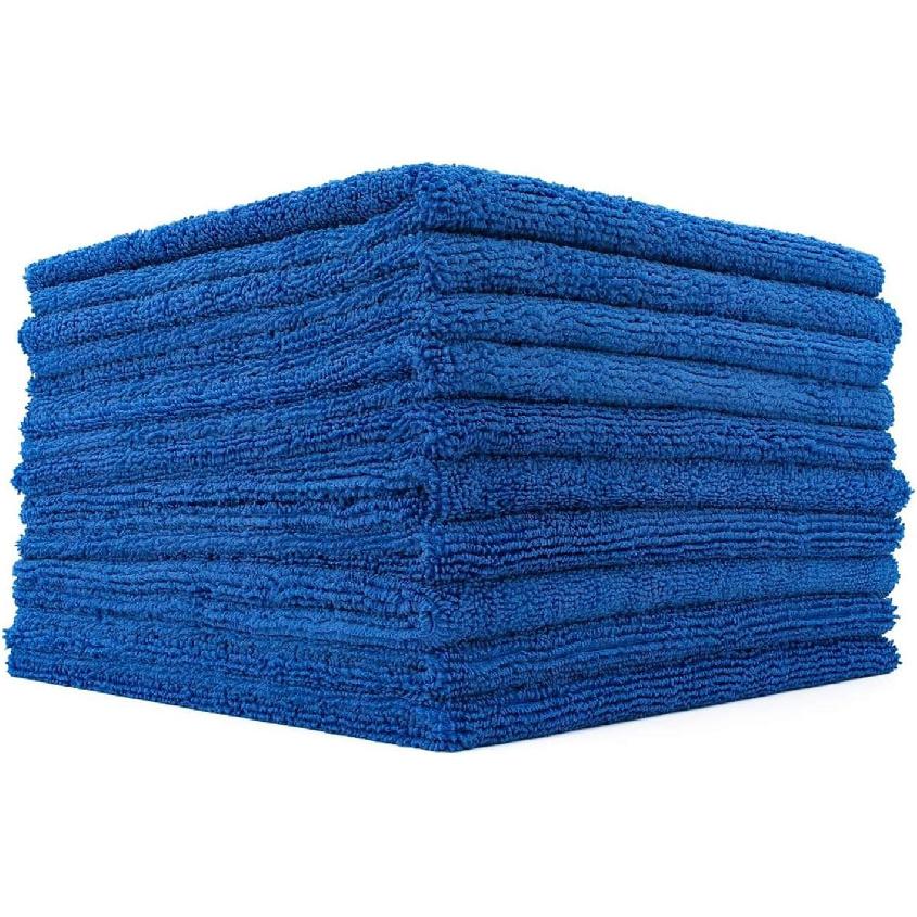 The Rag Company - Edgeless 365 Microfiber Towels (10-Pack) Premium 70/30 Blend, Professional Polishing, Wax Removal, Auto Detailing, 365gsm, 16in x синий