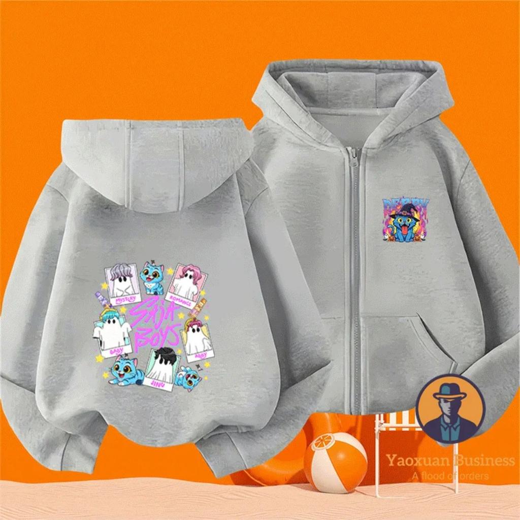 Fashionable KPop Demon Hunters Kids Boys Little Girls Zip Up Hoodie Cute Printed Cartoon Warm Windproof Autumn Winter Fashion