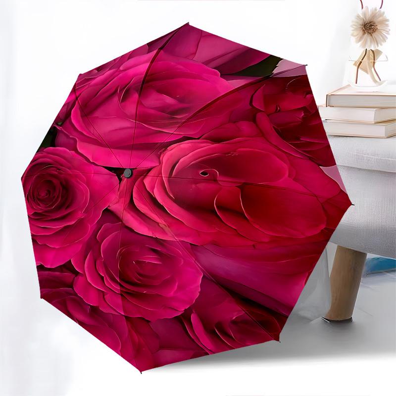 1pc rose flower umbrella with 8 iron ribs and a plastic handle, automatic opening and closing, and daily use.1069