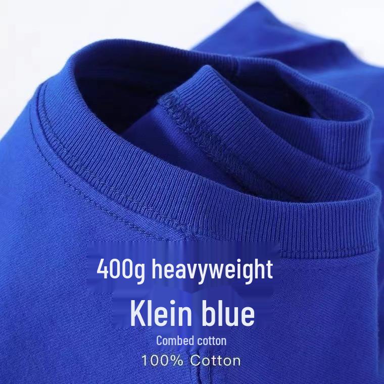 Unisex Tiefviolett 400g Reine Baumwolle Kurzarm-T-Shirt: Schwergewicht, Unifarben, Nicht durchsichtig, Lockerer Schnitt 3XL for 100-115 kg blue