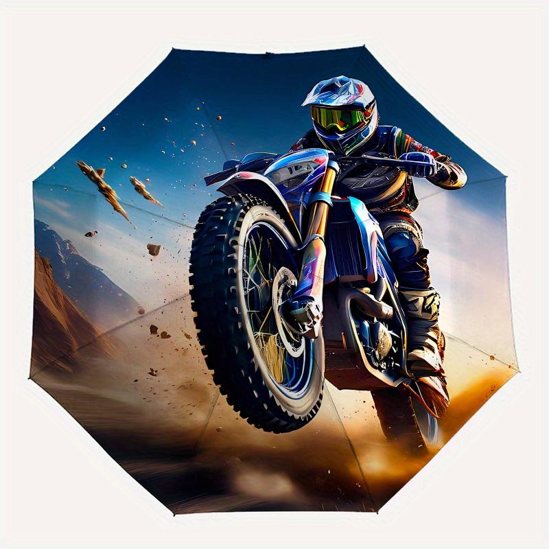Moto, Parapluie Pliant Automatique Désert 8 Baleines Design Léger, Cadre en Fer Durable, Compact et Portable, Idéal Anniversaire ou Noël