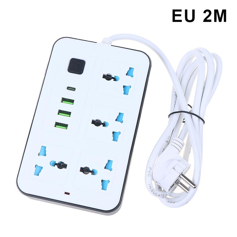 New EU US Plug 2/3Pin Power Strip 1 TypeC 3 USB Port 4 Way Outlet 2/3/5M Extension Power Socket Charge Electrical Socket