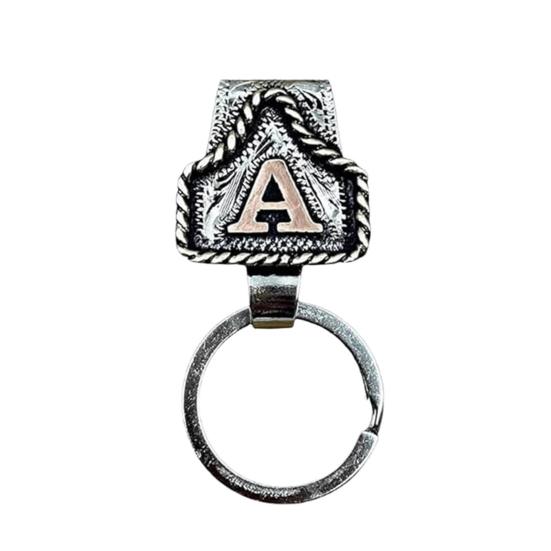 Western Cowboy Letter Keychain Vintage Initial A-Z Key Clip Metal Key Chain Belt Keyring Denim Style Accessory