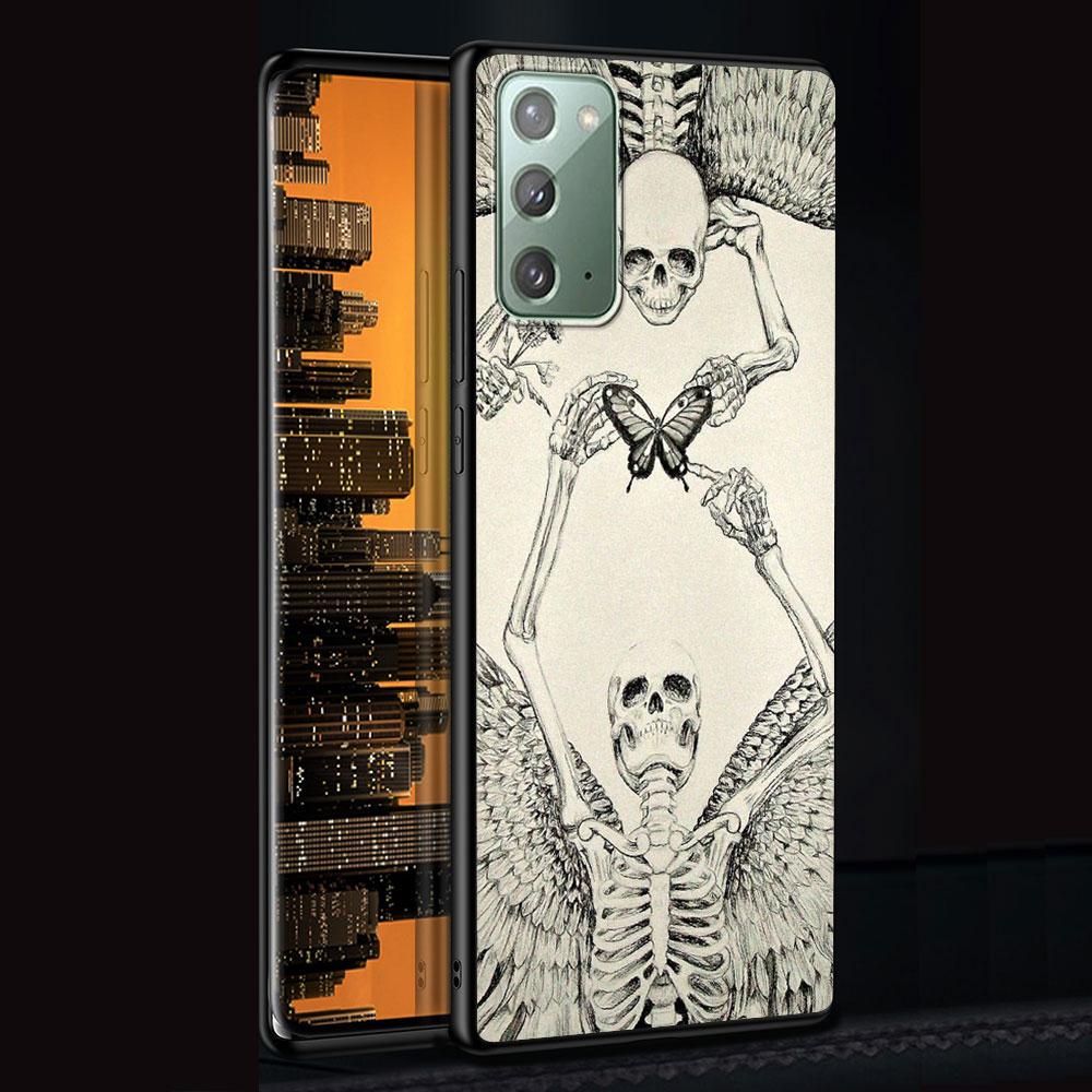 Retro Skull Butterfly Case for Samsung Galaxy Note 20 Ultra 10 Lite 9 8 A53 A52 S23 S22 S21 S20 Plus Silicone Black Phone Cover
