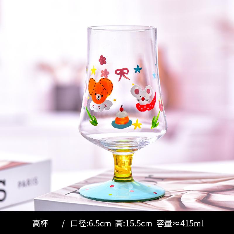Cute Hand Drawn Glass Goblet, Cartoon Dog Juice Red Wine Glasses, Japanese Retro Painted Household Water Cup, Bar Accessories