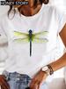 Dragonfly Butterfly Print Base Top Loose Women's Short-sleeved T-shirt Round Neck Oversized T Shirt  Women Clothes