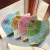 Lady Sweet Fresh Colors Gradient Weave Stripe Hollow Grass Sunscreen Bucket Beach Straw Hat