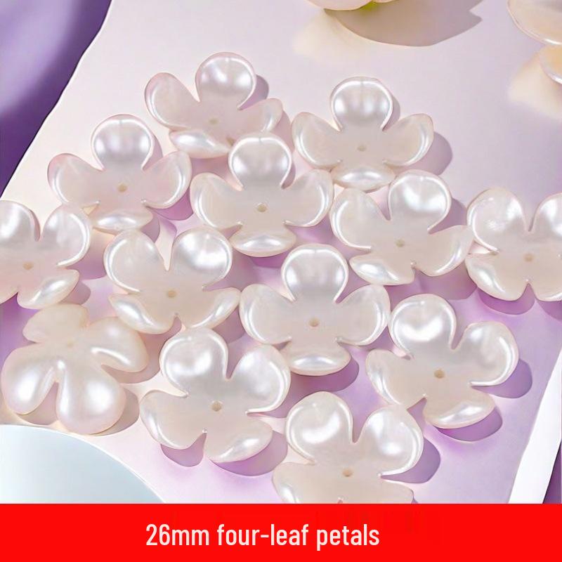 26mm 3D Handmade Four-Petal Flower Base with Qixi Flocked Rose Petals for DIY Bouquets 26mm