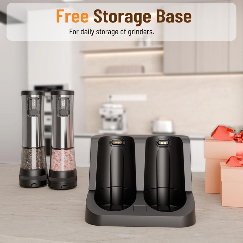 USB Rechargeable Electric Salt and Pepper Grinder Set Adjustable Coarseness Spice Mill Stainless Steel Pepper Grinder with Stand