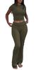 Women's Two Piece Workout Set Crewneck T-Shirt Low Waist Flare Pants Tracksuit